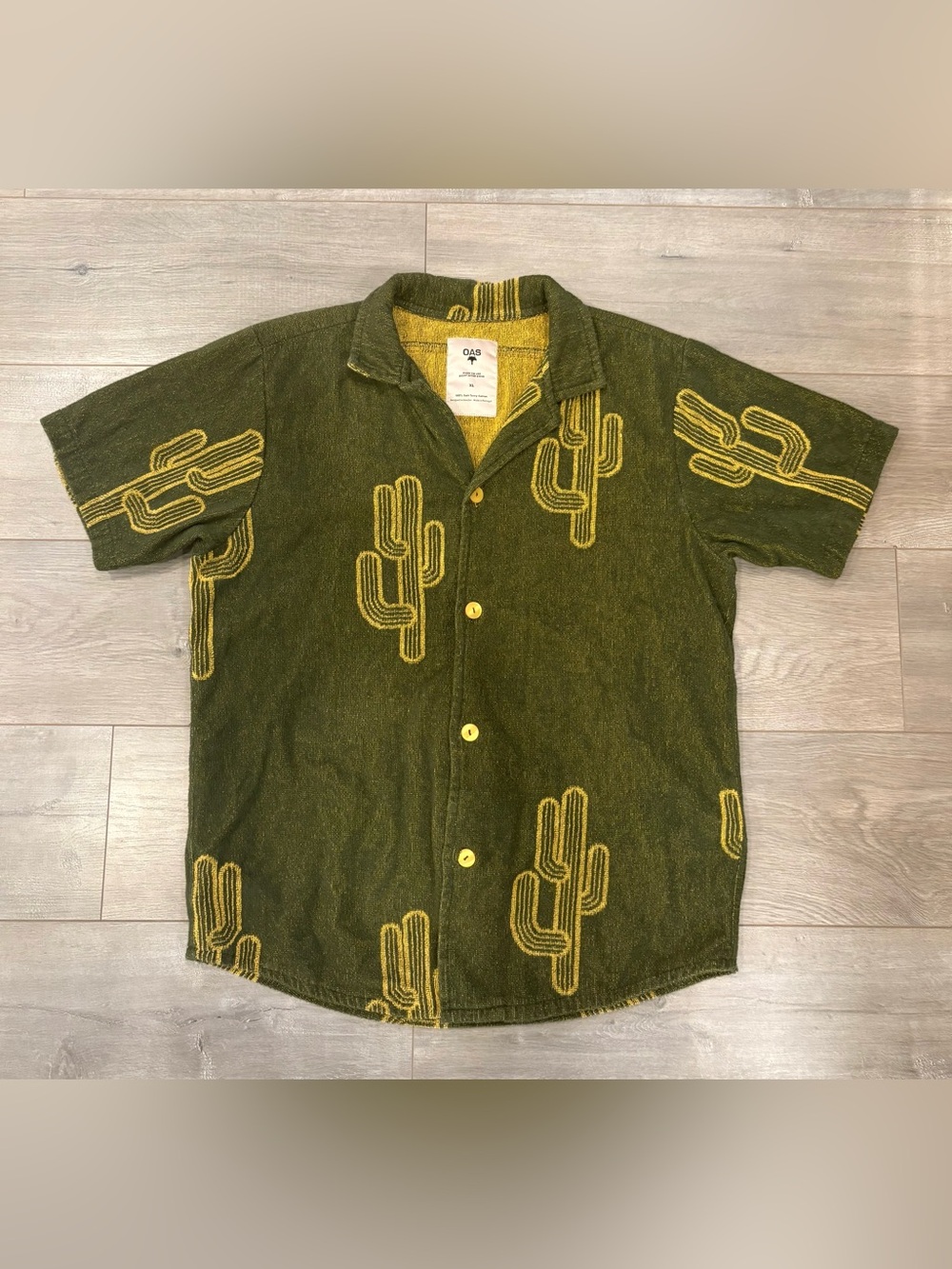 OAS Green Mezcal Terry Cactus Shirt Men's Size XL
